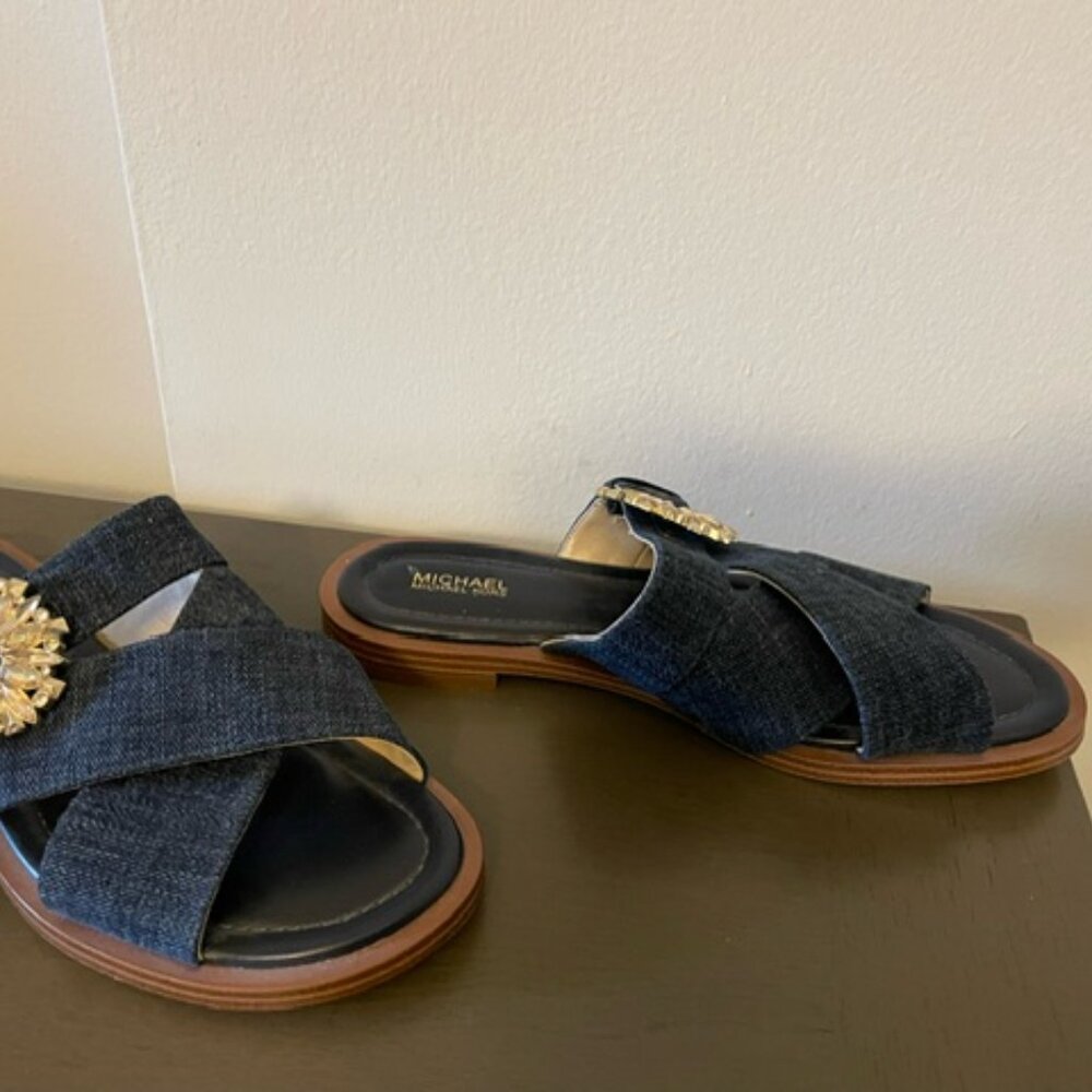 MICHAEL MICHAEL KORS Frieda denim and Rhinestone Slide Sandal 7.5M $130 EUC - Picture 5 of 5